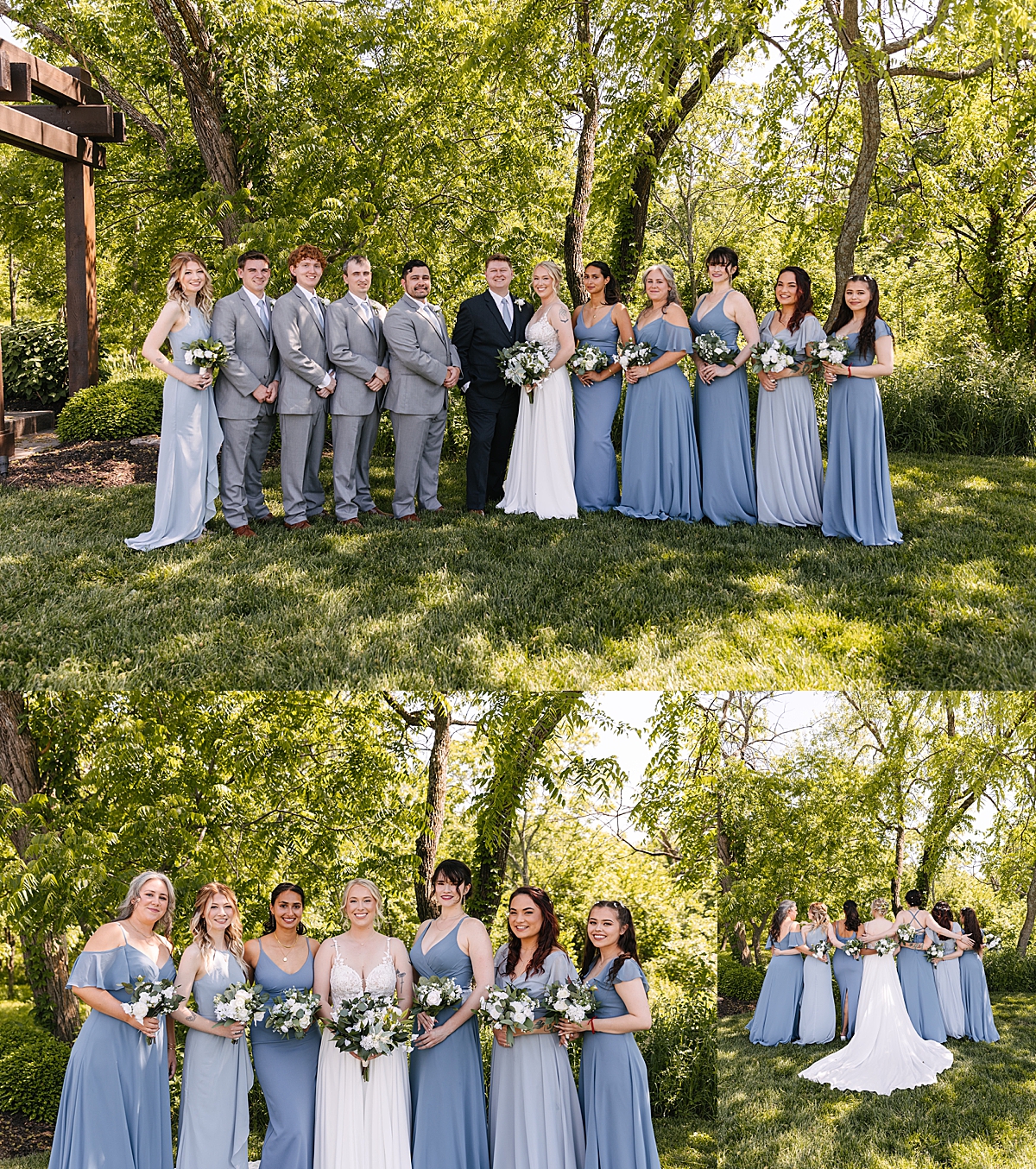bride and bridesmaids holding wedding florals by Kansas City wedding photographer 