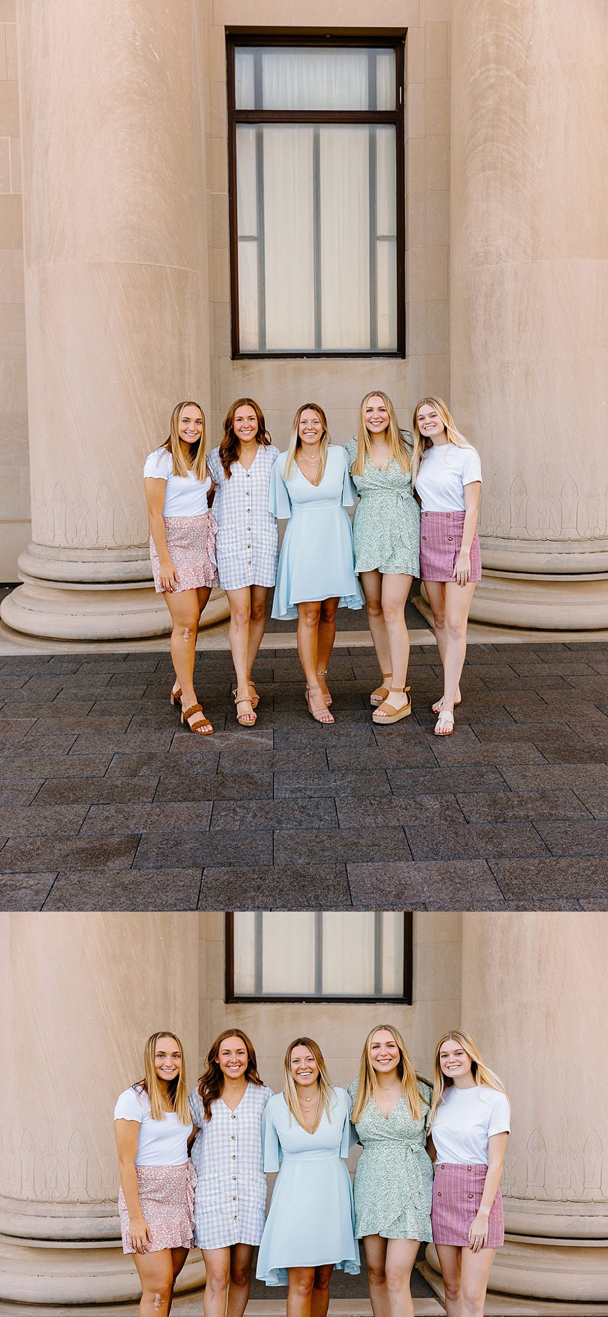 college grad and friends on campus for spring graduation photos 